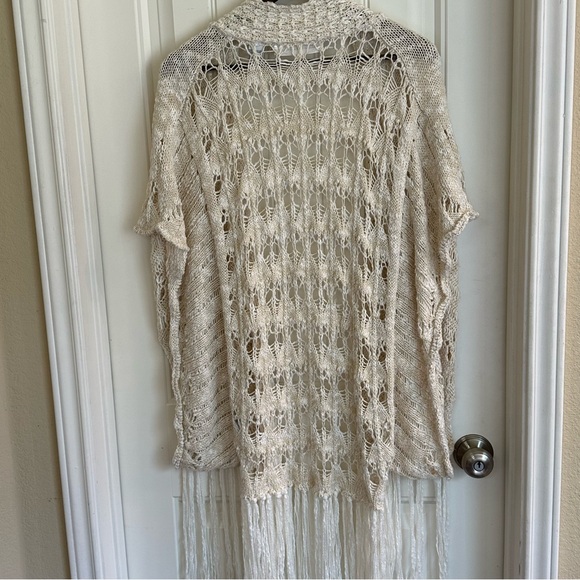 Rancho Estancia cream crocheted open front cardigan fringe women M/L - Picture 9 of 10